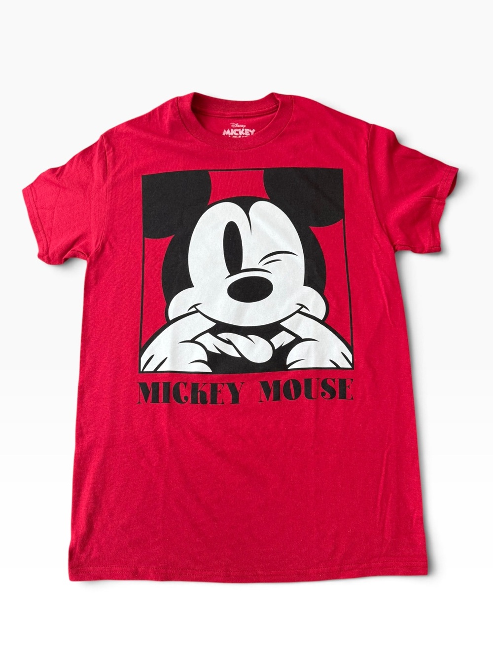 Disney Mickey Mouse Winking Graphic Red T-Shirt Tee Size Small Unisex NWOT